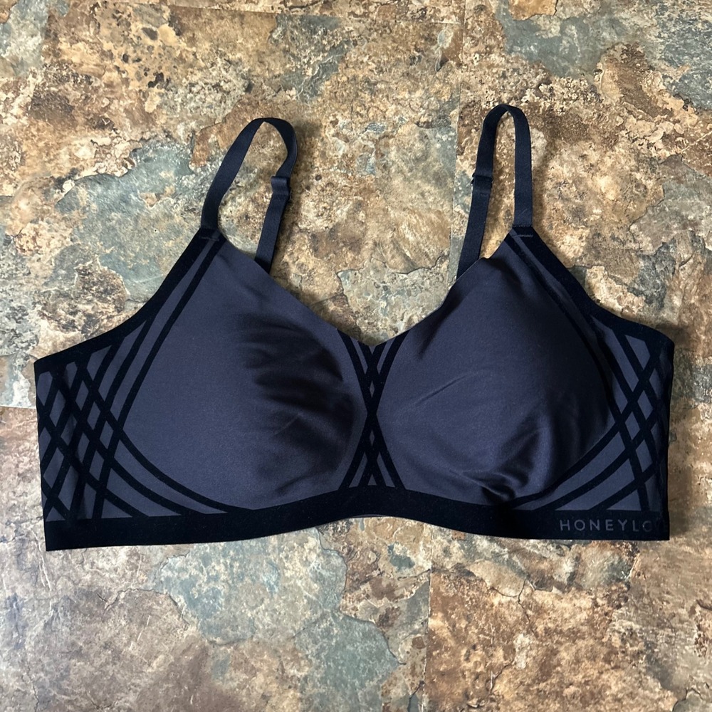 Honeylove Wireless Bra Womens Size Large Black Wirefree Back Closure